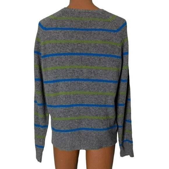J Crew Mens Wool Sweater Grey Multi Stripe Crew Neck Size Large Preppy Casual - Picture 3 of 6